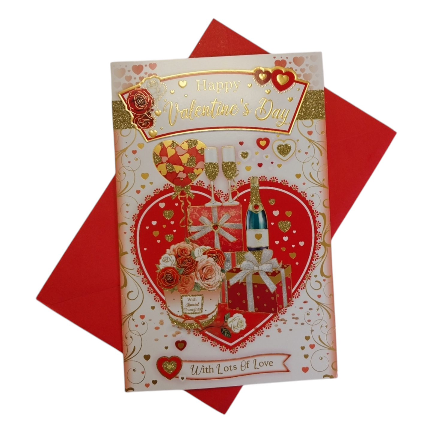Hearts And Gifts Design Open Valentine's Day Card