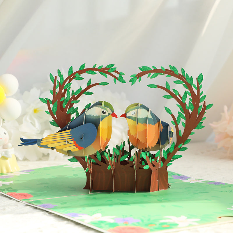 Two Birds in Heart Nest 3D Pop Up Greeting Card
