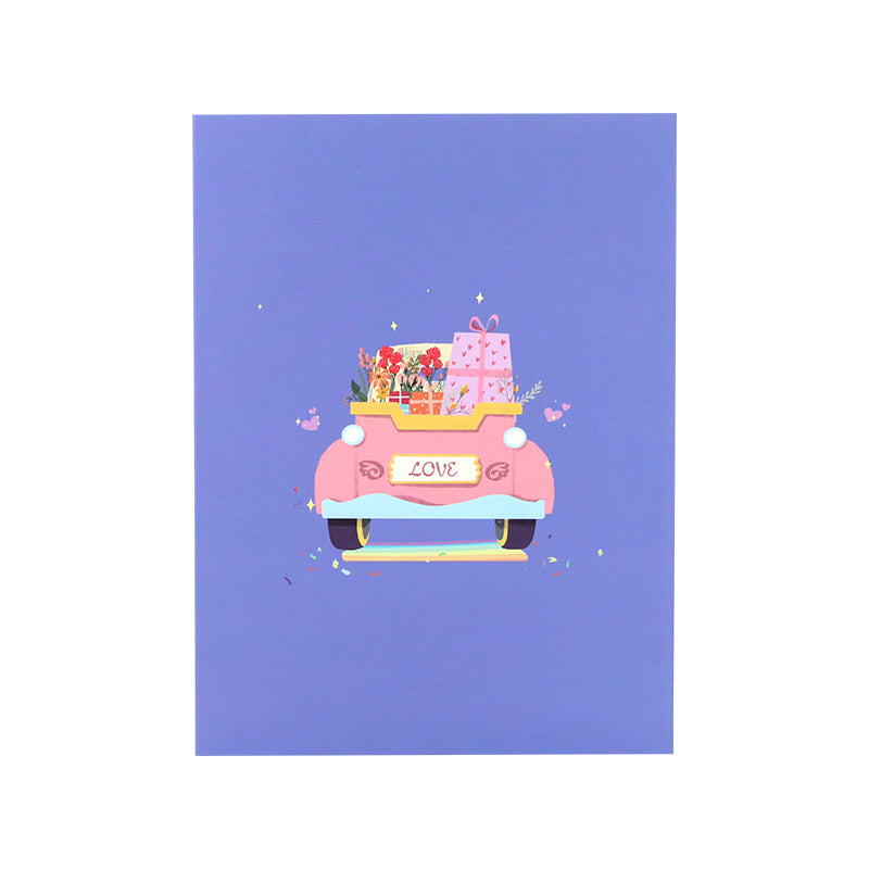 Love Express Pink Car 3D Pop Up Greeting Card - Wedding Valentine's Day Anniversary 