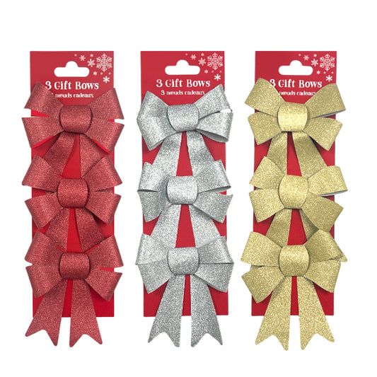 Pack of 9 Christmas Red, Gold, Silver Present Gift Bows