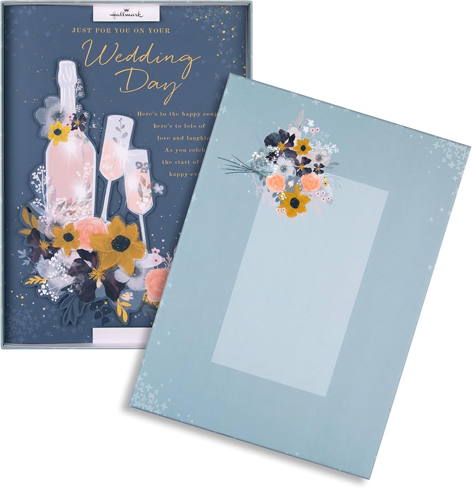 Traditional Illustrated Bottle & Glasses Design Luxury Boxed Wedding Congratulations Card