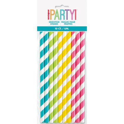 Pack of 10 Assorted Striped Paper Smoothie Straws