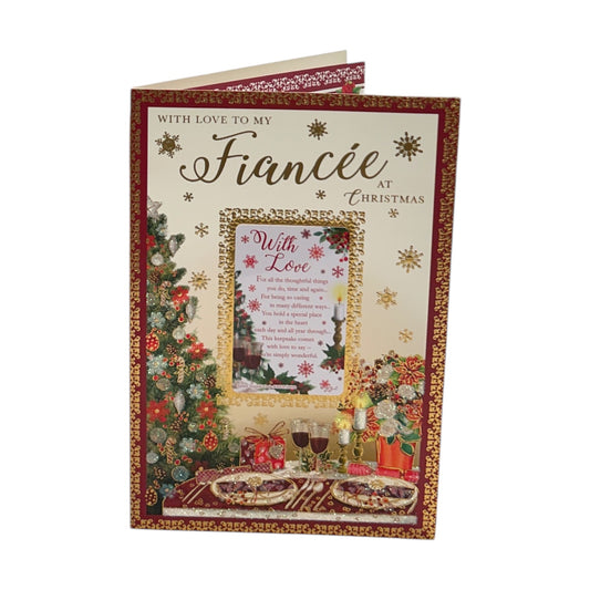 For Fiancée Floral Glitter Finished Christmas Card