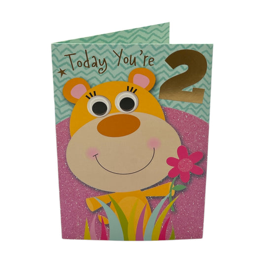 Age 02 Female Juvenile Cute Bear Design Birthday Card