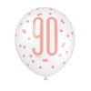 Pack of 6 12" Birthday Rose Gold Glitz Number 90 Latex Balloons