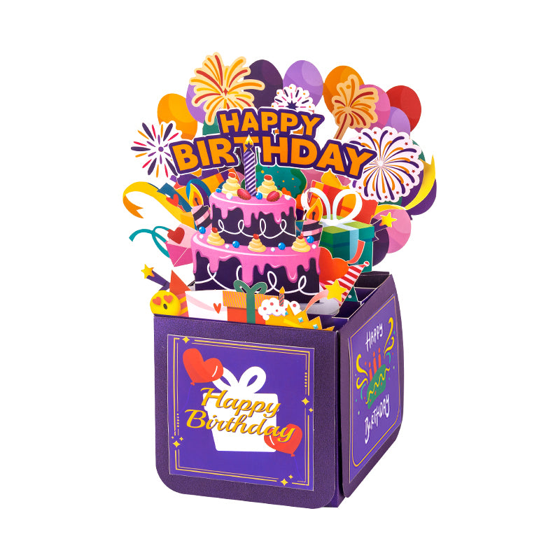 Fireworks Vivid Purple 3D Pop Up Birthday Box Card