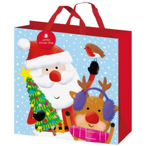Pack of 6 Cute Santa Design Jumbo Square PP Woven Christmas Gift Bags
