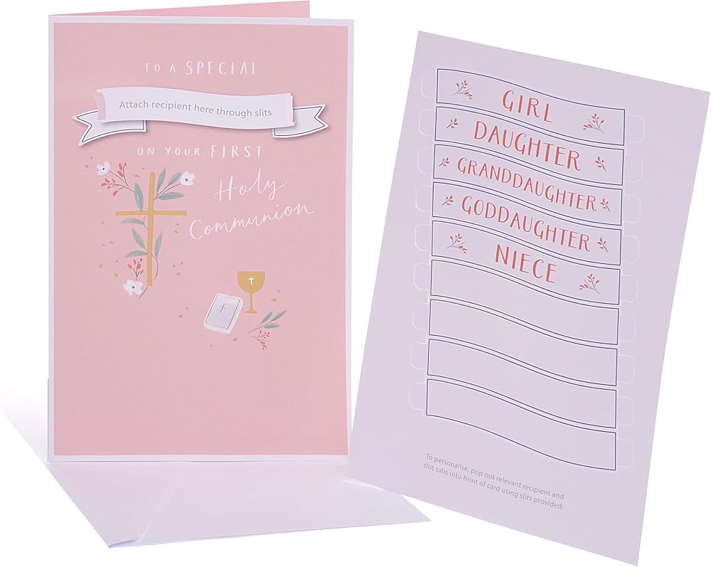 Pink Multicaption Design Communion Congratulations Card