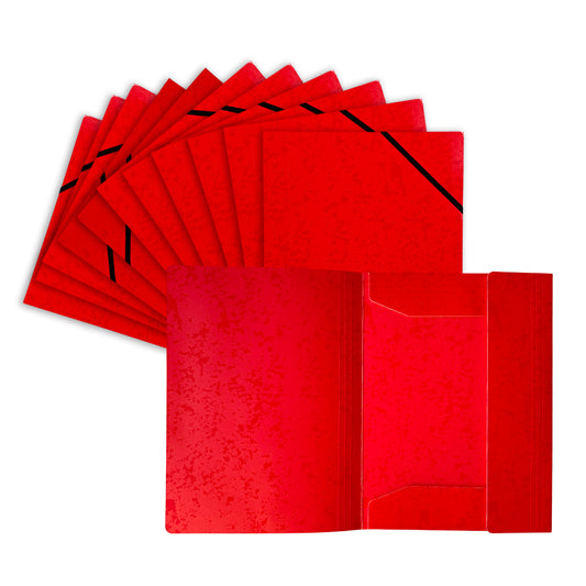 Pack of 12 A4 Red Card 3 Flap Folders With Elastic Closure