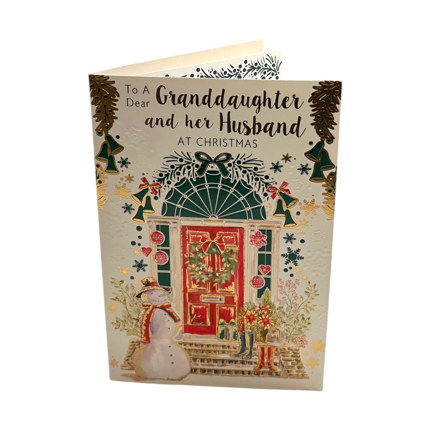 Festive Door Design To Granddaughter and Her Husband Christmas Card