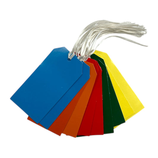Pack of 50 Assorted Bright Colour 120 x 60mm Strung Tags