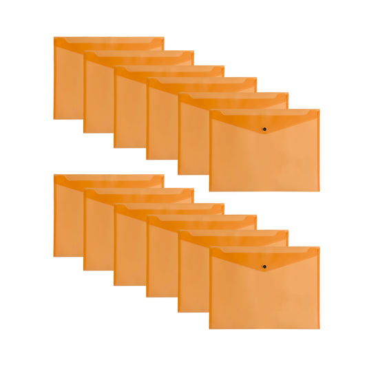 Pack of 12 Janrax A3 Orange Document Wallets - Button Stud Folder