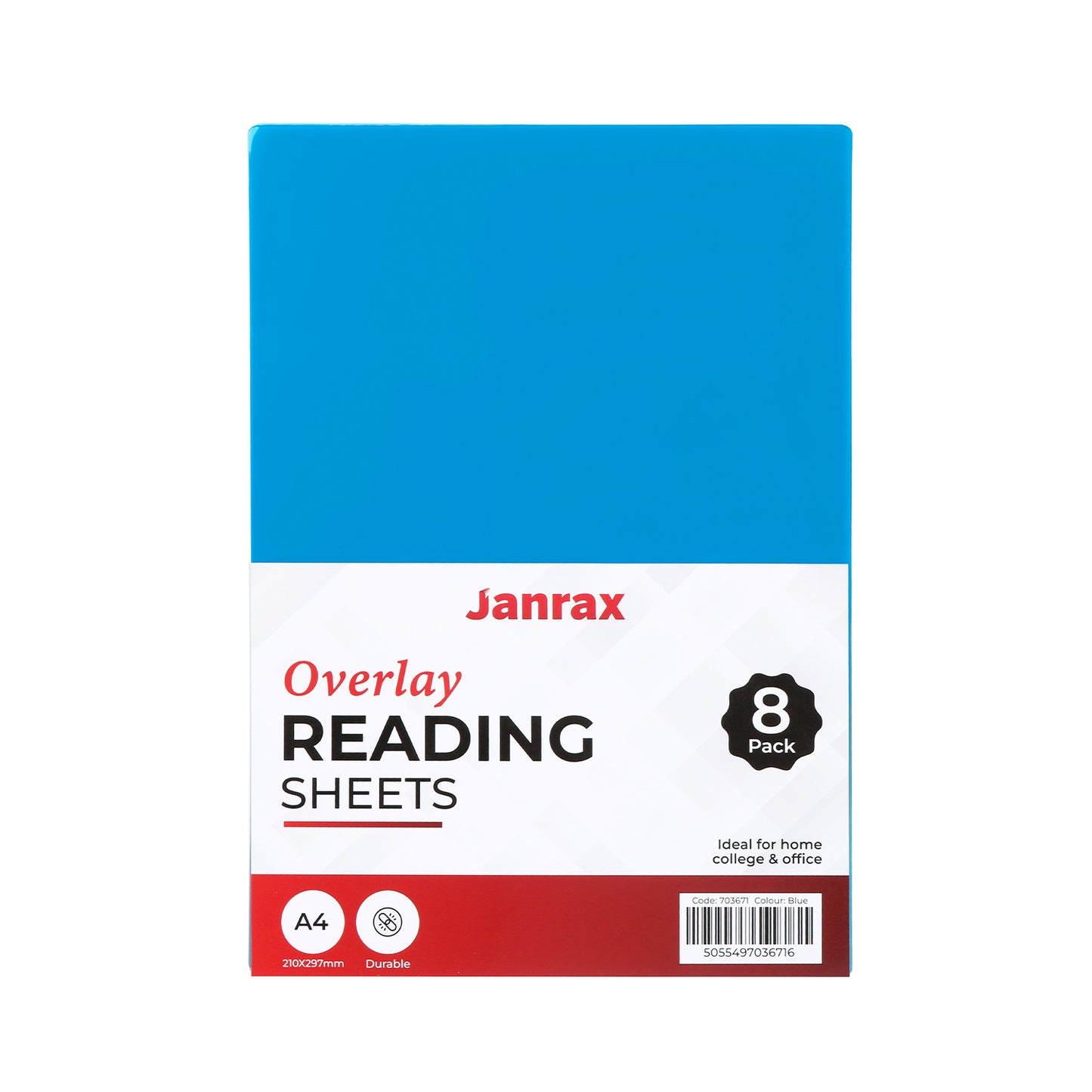 Pack of 24 A4 Plain Blue Dyslexia Overlay Reading Sheets – PET Material, Rounded Corners