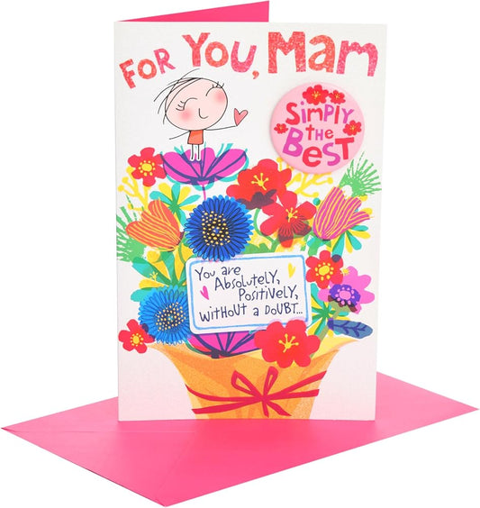 Wigwam Bouquet of Flowers Design Mam Mother's Day Card Includes Badge