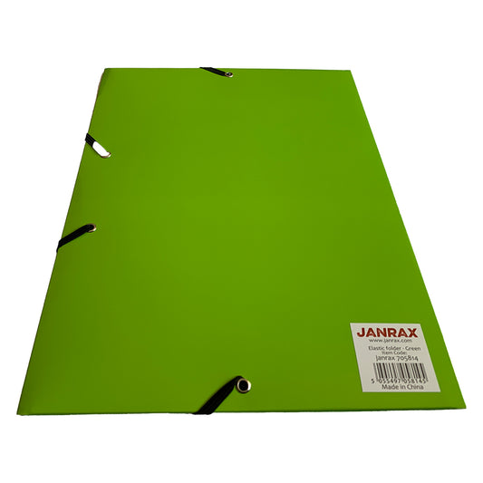Pack of 12 Janrax A4 Green Laminated Card 3 Flap Folders with Elastic Closure