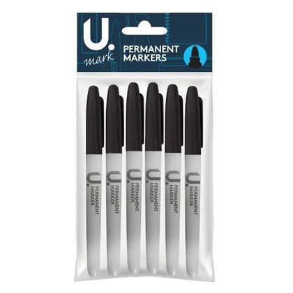 Pack of 6 Black Permanent Markers