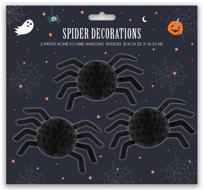 Pack of 3 Halloween Honeycomb Spider Decorations