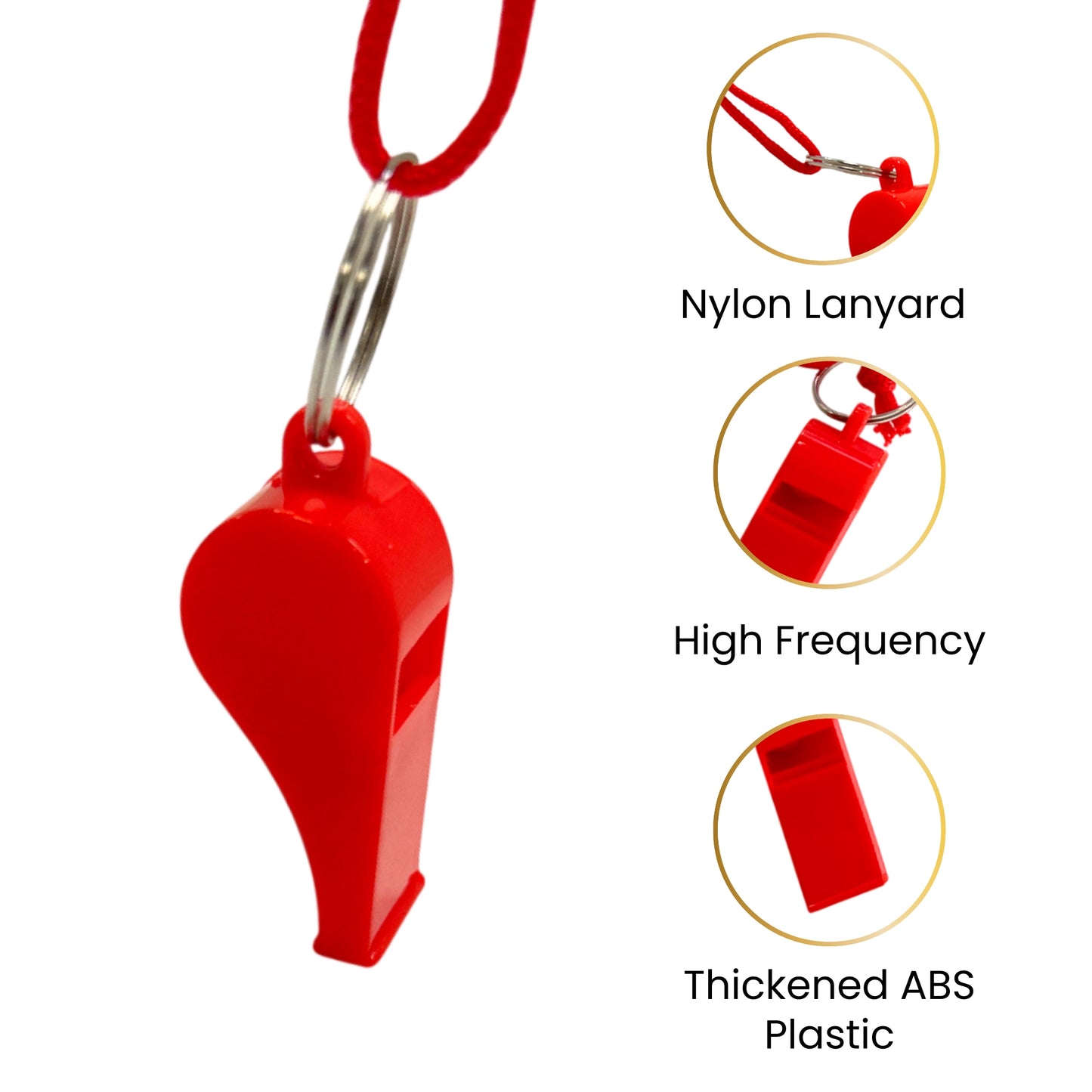 Bag of 10 Assorted Coloured Plastic Whistles with Lanyard Neck Cord