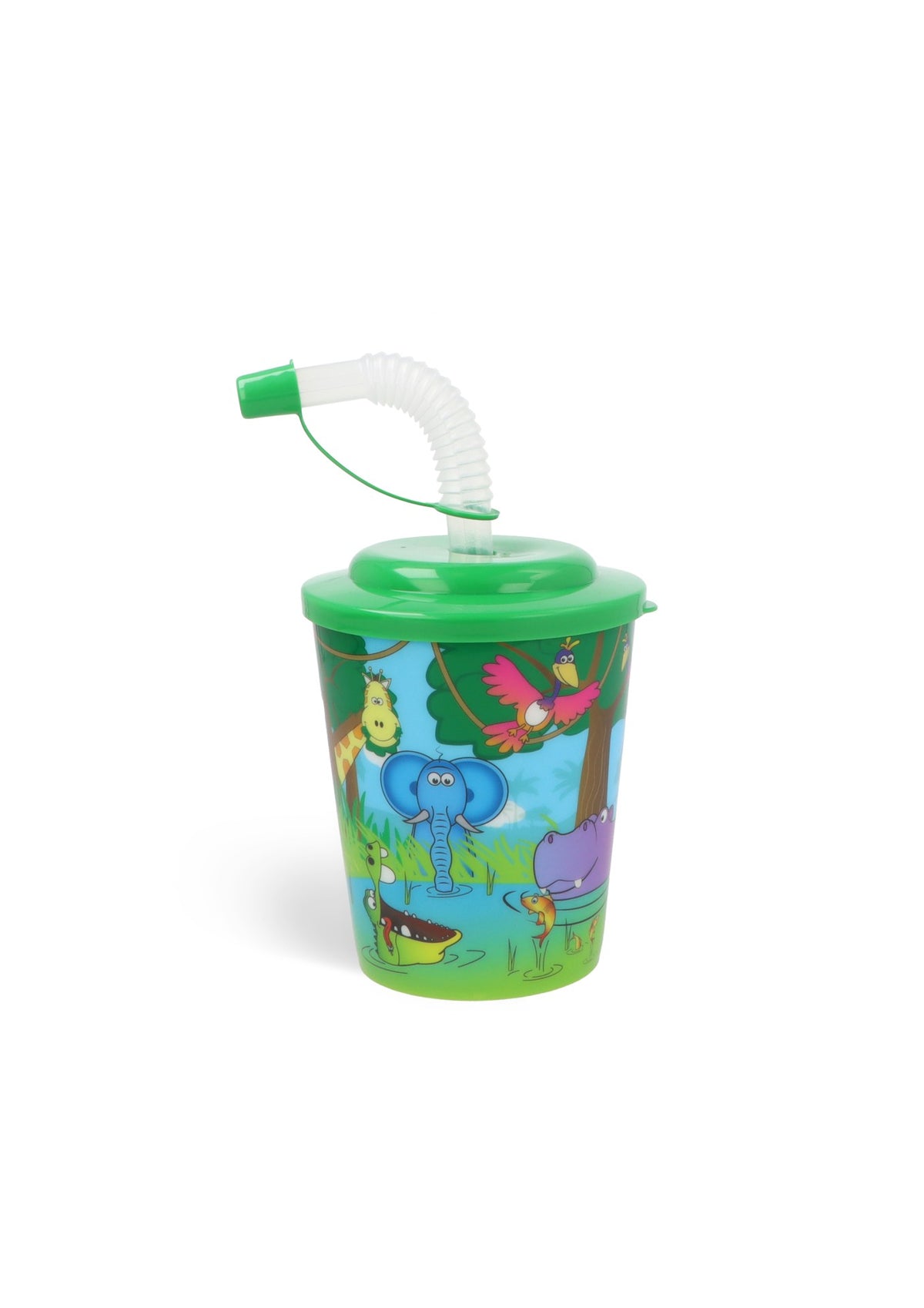 Pack of 12 Jungle Animal Cups with Lid and Straw (300ml)
