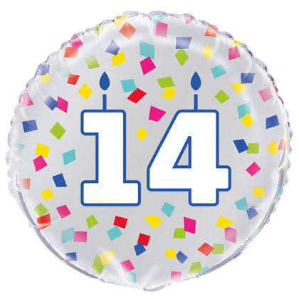 Rainbow Confetti Birthday Number 14 Round Foil Balloon 18