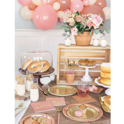 Pack of 12 Metallic Gold & Light Pink Assorted Plastic Cutlery