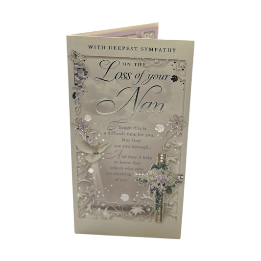 On The Loss of Your Nan Religious Cross Design Sympathy Opacity Card