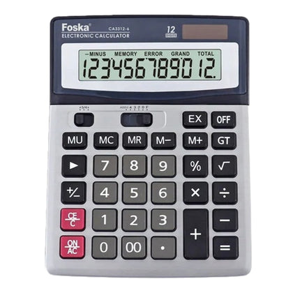 Foska 12 Digit Solar Power and Battery Big Desktop Calculator