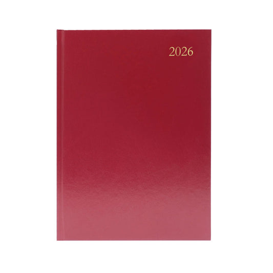 2026 A5 Day Per Page Burgundy Desk Diary kfa51bg26