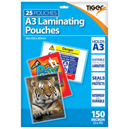 A3 Pack of 25 150micron Laminating Pouches