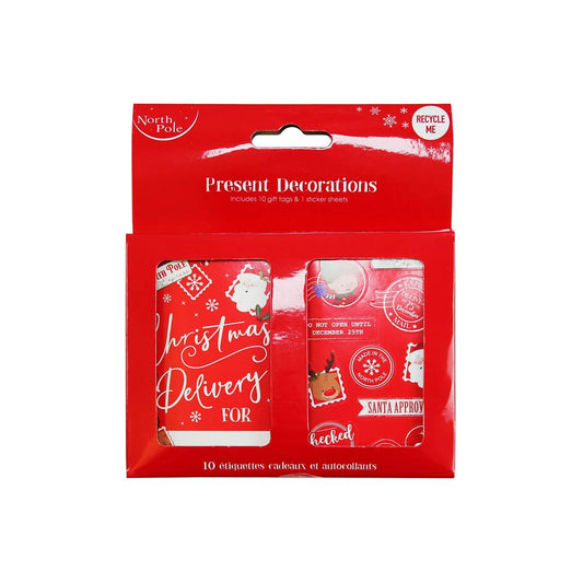 Pack of 10 Santa Claus Christmas Red Gift Tags & Sticker Sheets