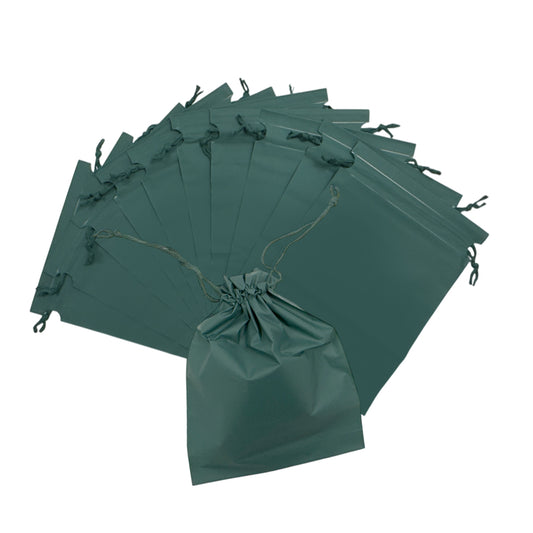 Pack of 25 Green Coloured 21x29cm PEVA Frosted Drawstring Bags