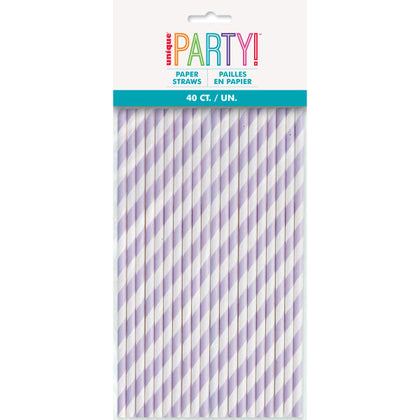 Pack of 40 Lavender Striped Paper Straws