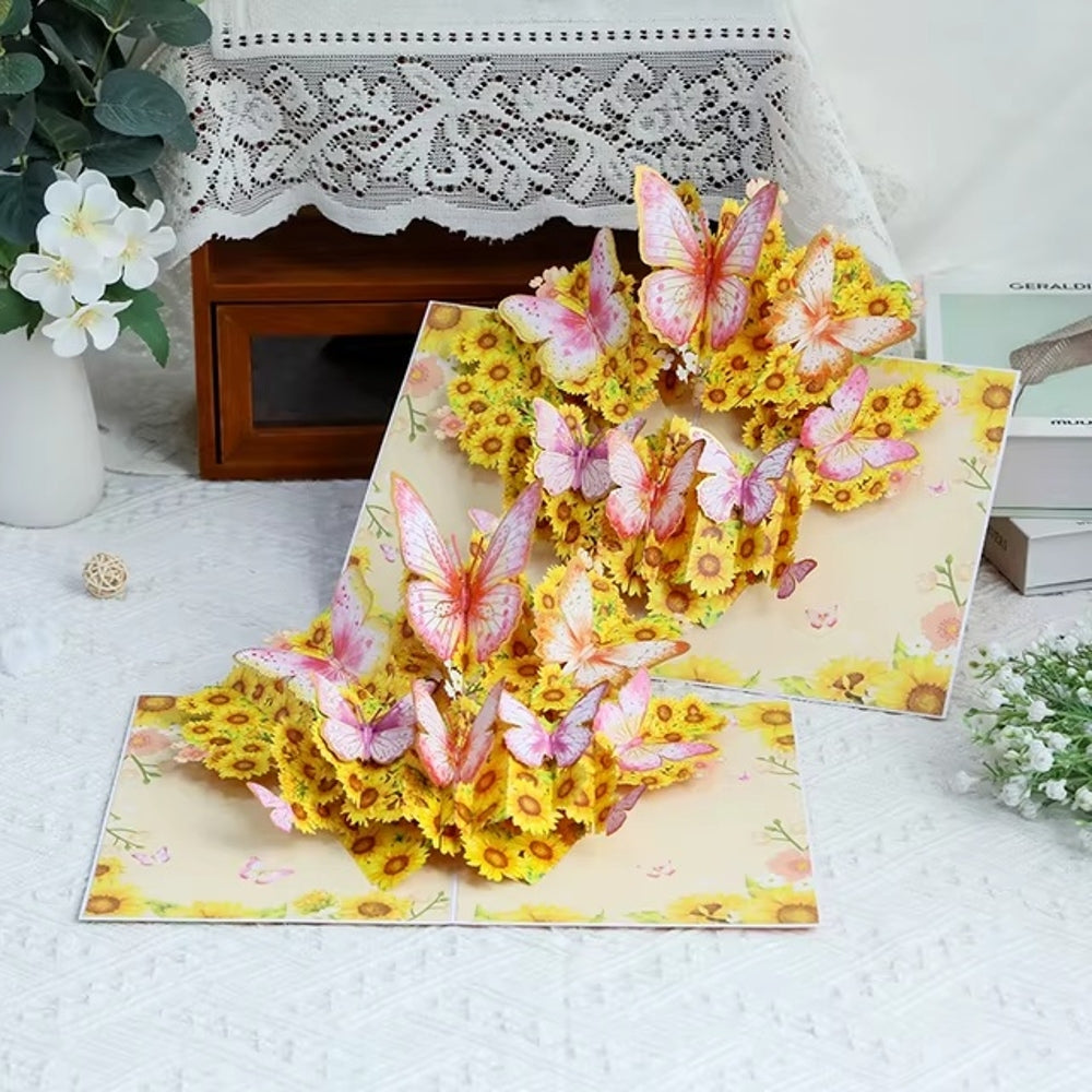 Sunflowers Flying & Butterflies Dancing Best Wishes 3D Pop Up Greeting Card