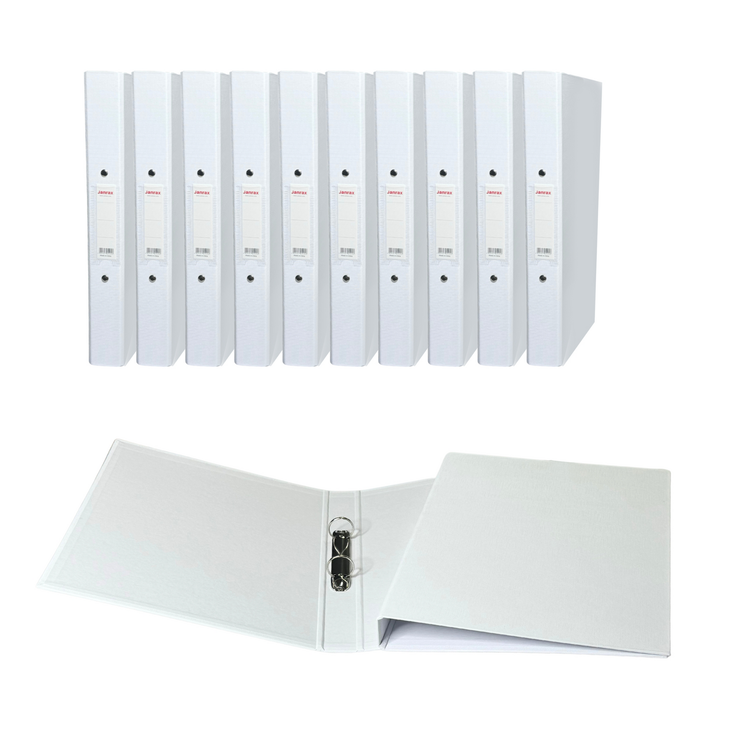 Pack of 10 A4 White Paper Over Board Ring Binders by Janrax
