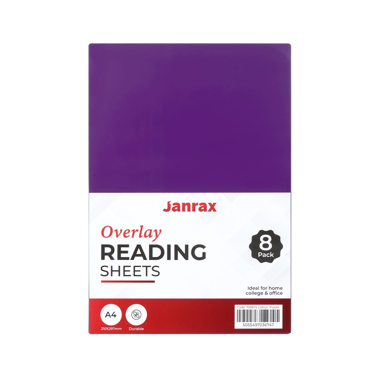 Pack of 16 A4 Plain Purple Dyslexia Overlay Reading Sheets – PET Material, Rounded Corners