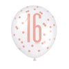 Pack of 6 12" Birthday Rose Gold Glitz Number 16 Latex Balloons