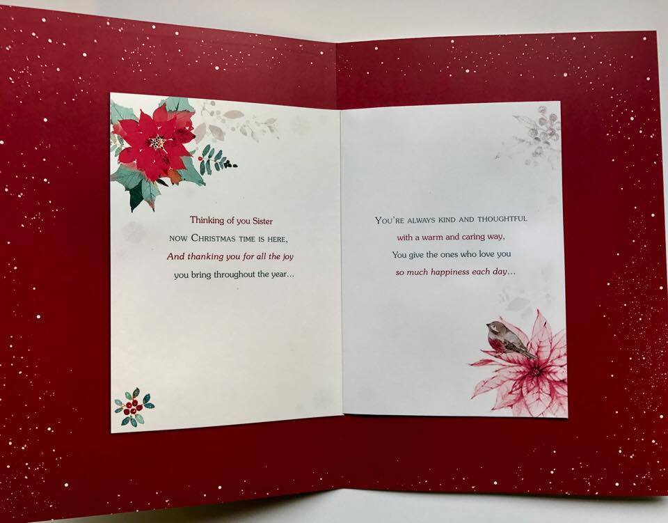 SISTER - Nice Verse & Gold Foil, Glitter Die Cut Handmade Christmas Greeting Card 