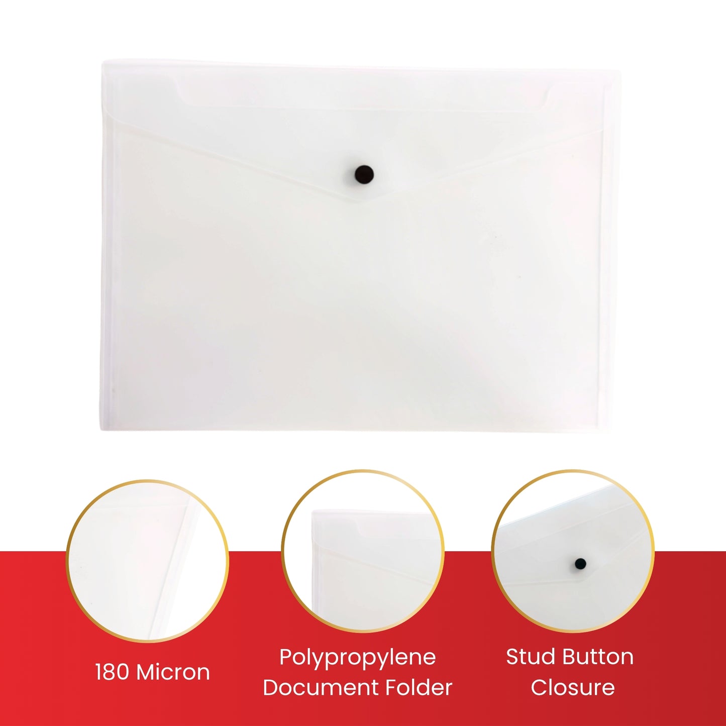Pack of 20 Janrax A3 Clear Document Wallets - Button Stud Folder