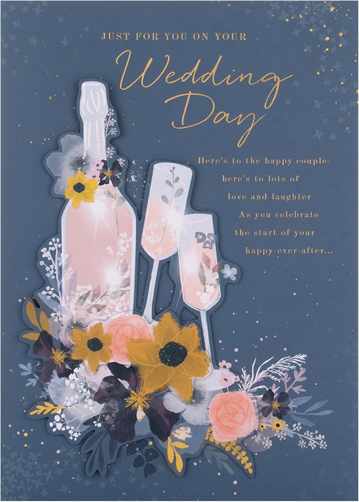 Traditional Illustrated Bottle & Glasses Design Luxury Boxed Wedding Congratulations Card