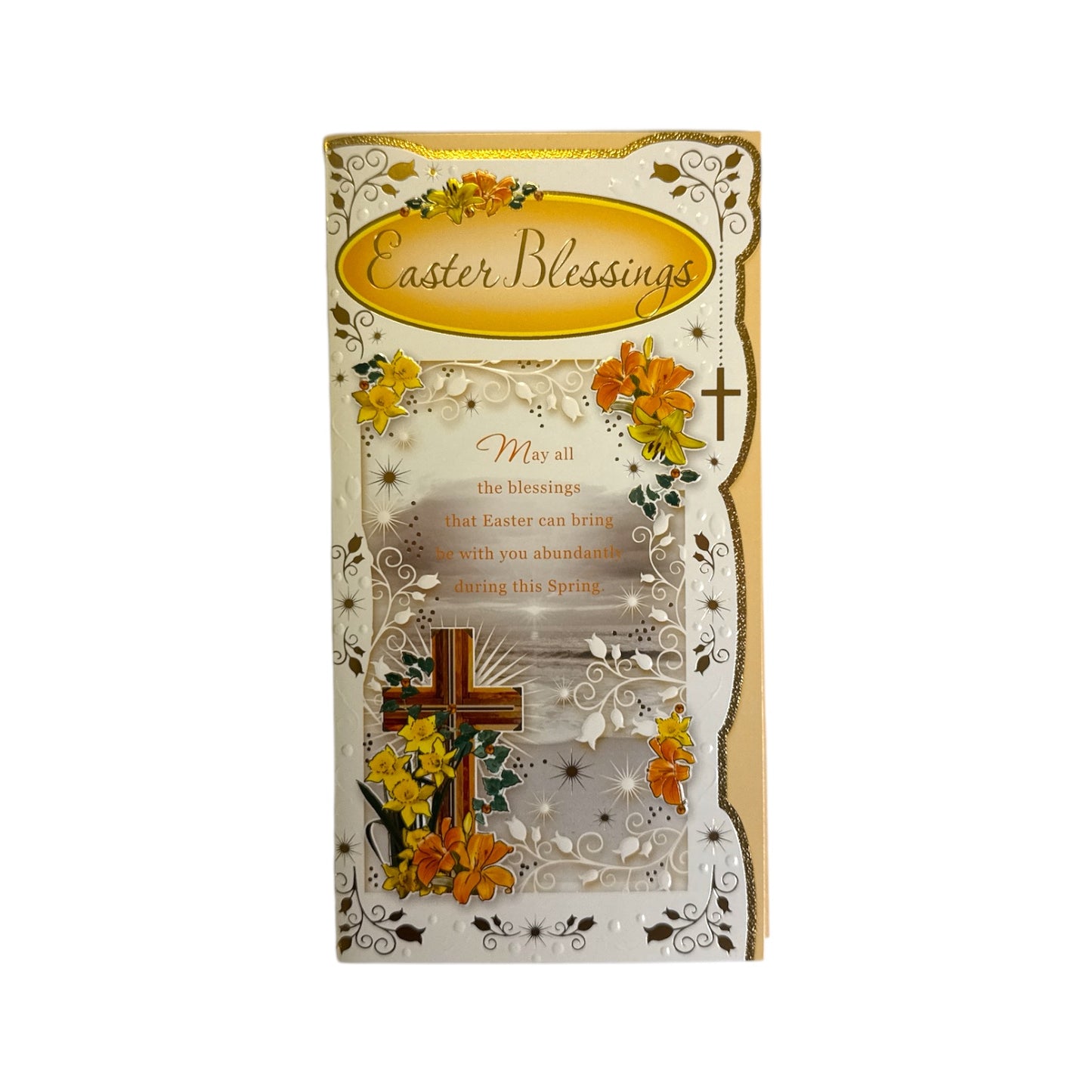 Floral Cross Religious Blessings Easter Card