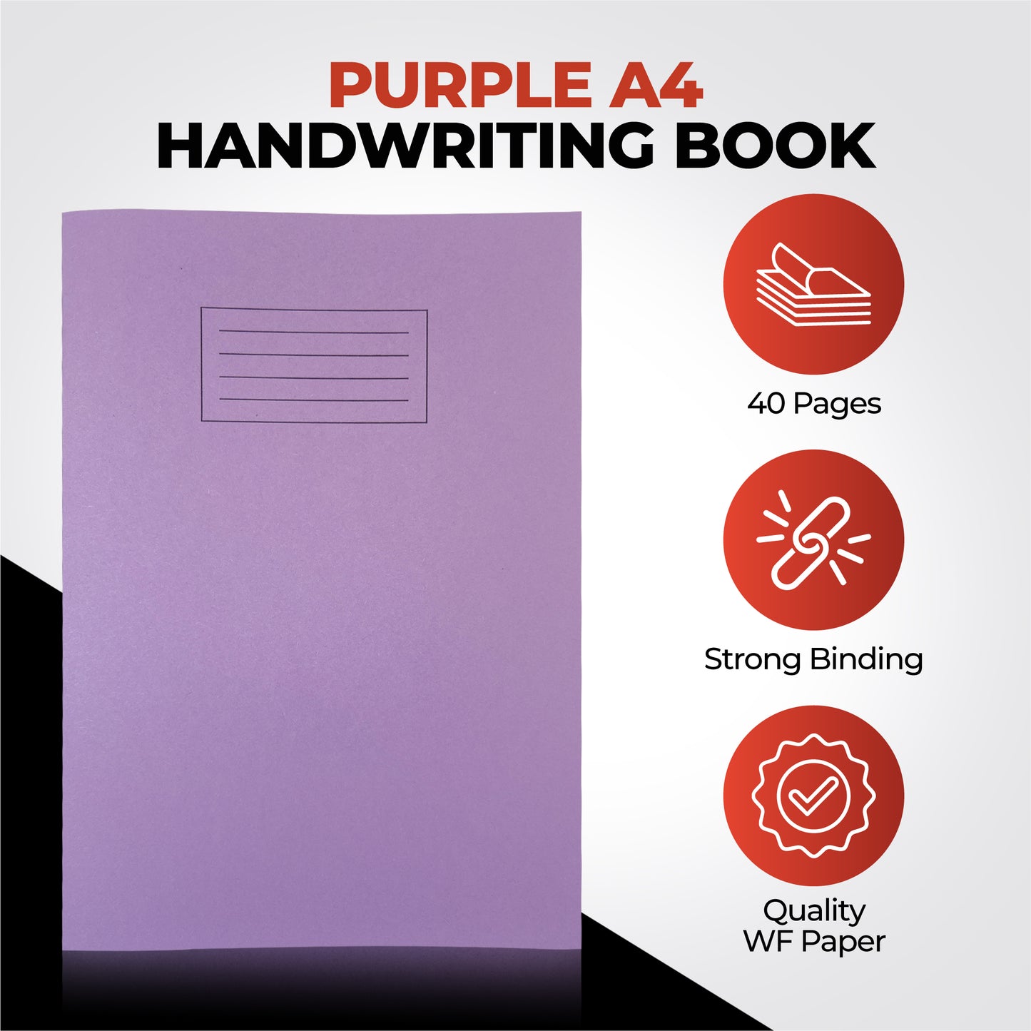 Pack of 10 Janrax A4 Purple 40 Page Handwriting Books Exercise Books WF Paper with 225gsm Manilla Cover