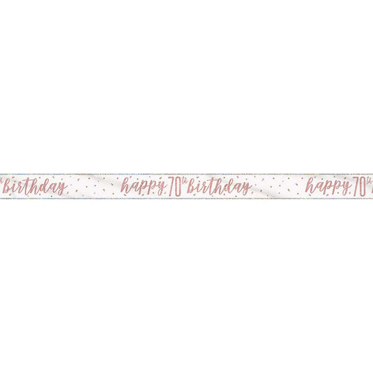 9ft Glitz Rose Gold Foil Banner "Happy 70th Birthday"