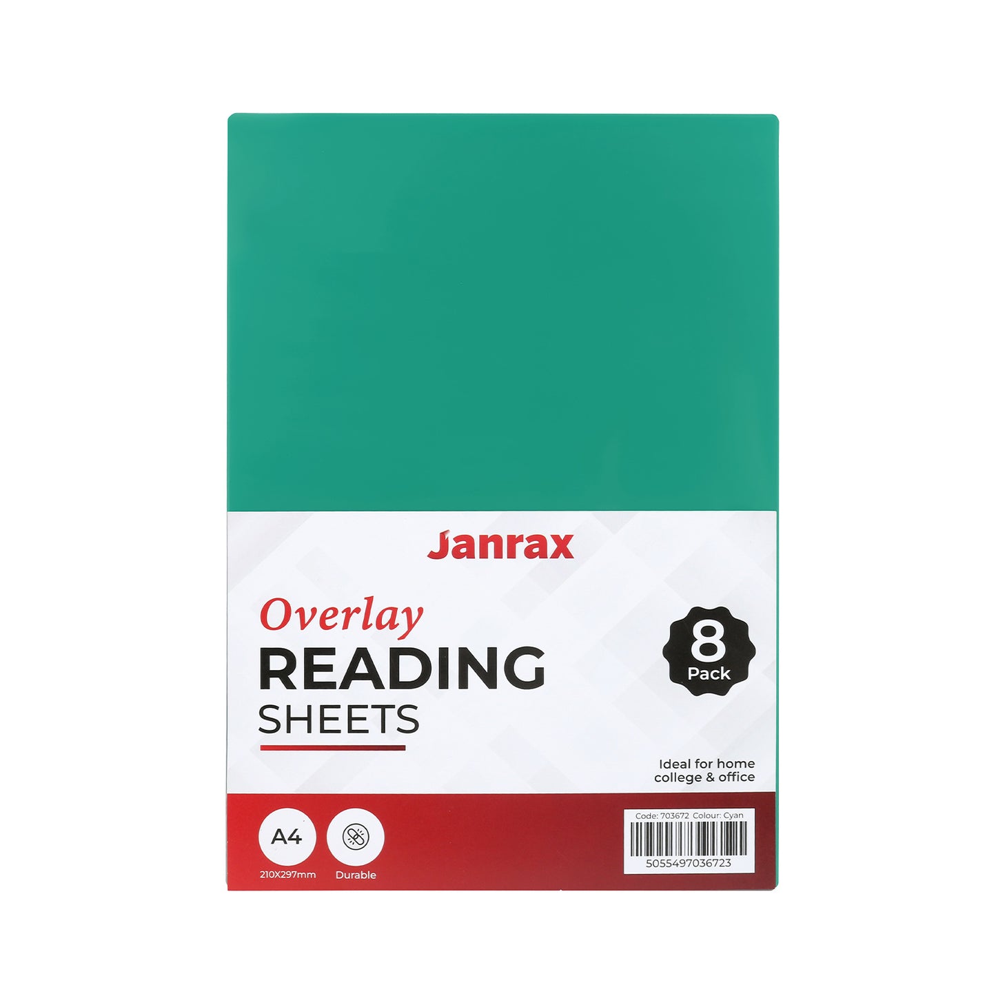 Pack of 16 A4 Plain Cyan Dyslexia Overlay Reading Sheets – PET Material, Rounded Corners