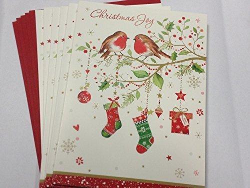 Pack of 24 'Tree Robins & Present' Design Christmas Greeting Cards 