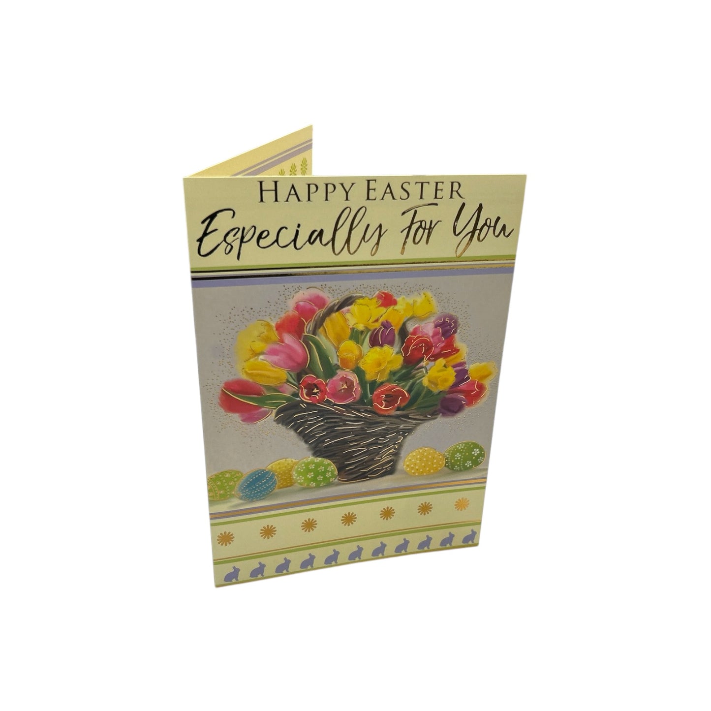 Bucket of Flowers And Eggs Design Open Easter Card