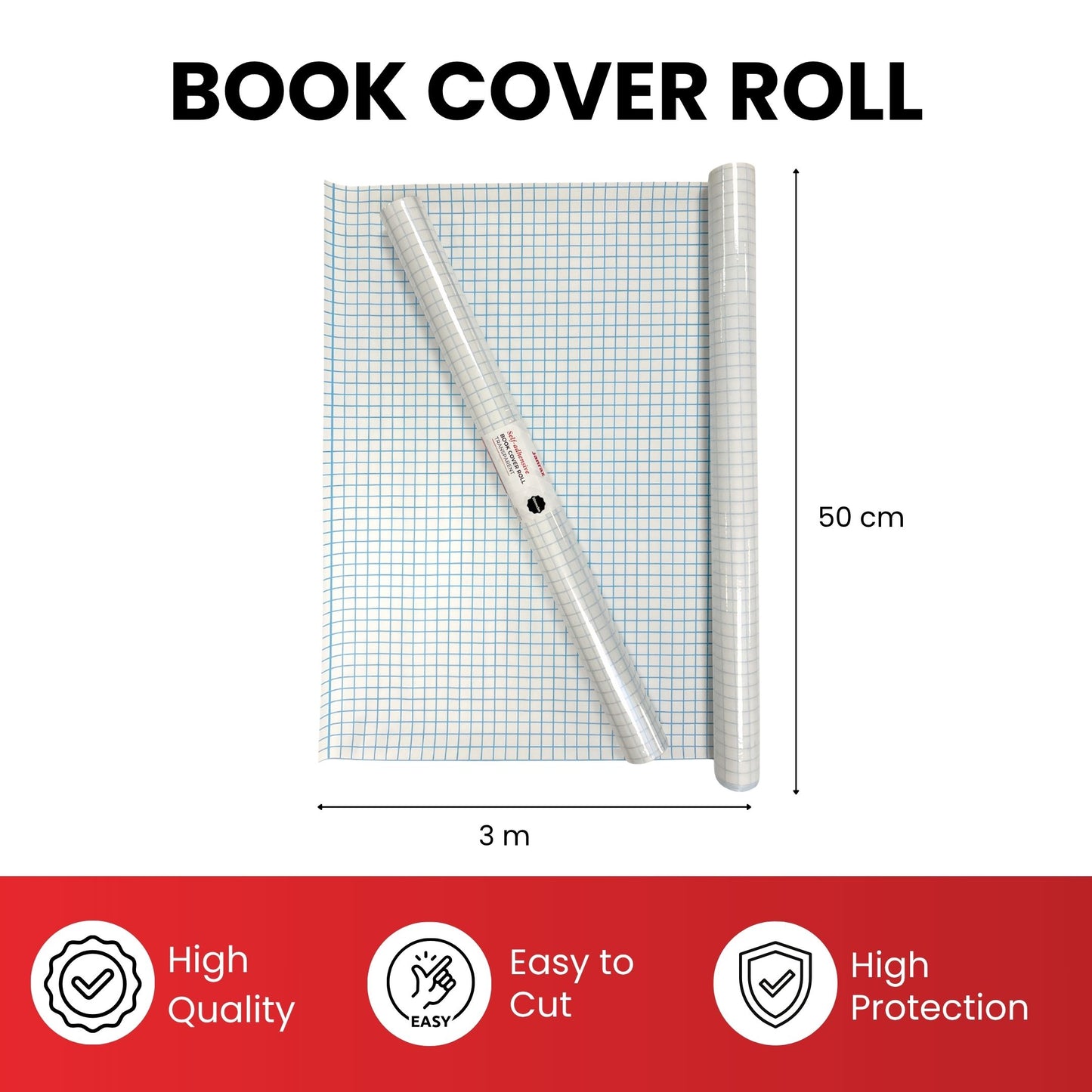 Pack of 6 Janrax 50cm x 3m Clear Glossy CPP 0.06mm Thick Self-Adhesive Book Cover Rolls