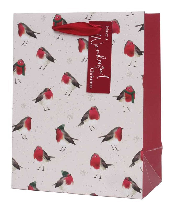 Robin Pattern Medium Christmas Gift Bag