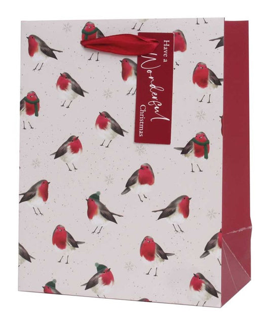 Robin Pattern Medium Christmas Gift Bag