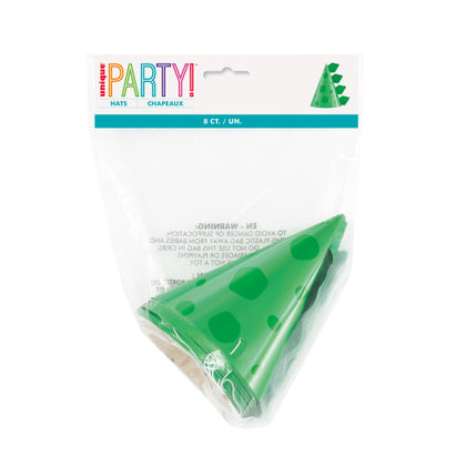 Pack of 8 Blue & Green Dinosaur Party Hats