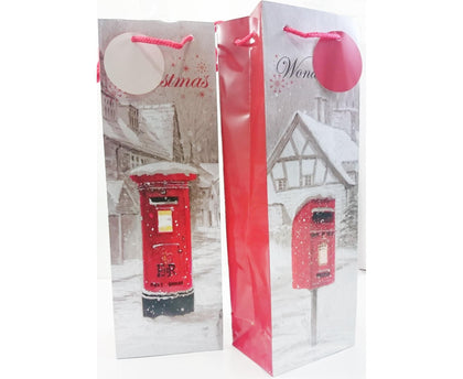 Postbox Scene Design Bottle Size Christmas Gift Bags